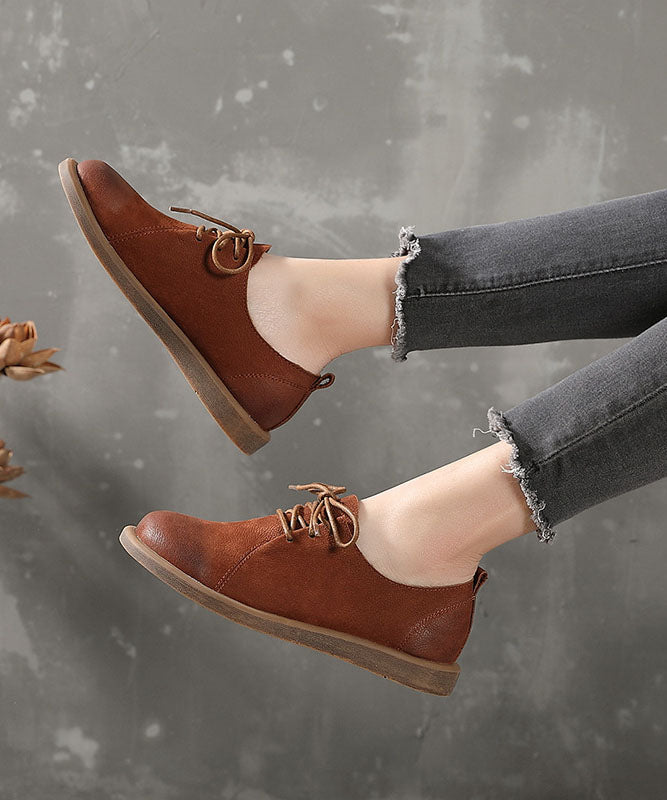 Handmade Caramel Flat Shoes For Lace Up Flat Feet Shoes