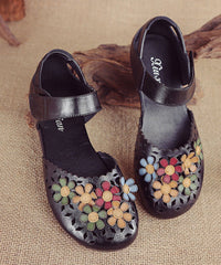 Splicing Hollow Out Walking Sandals Black Genuine Leather