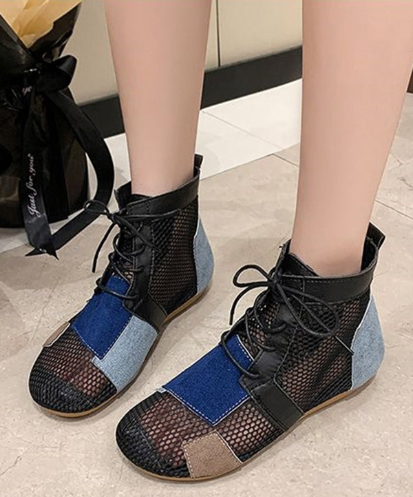 Black Lace Up Breathable Mesh Unique Splicing Boots