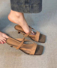 Elegant Splicing High Heel Slide Sandals Brown Suede