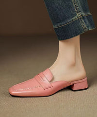 Beige Chunky Cowhide Leather Elegant Splicing Slide Sandals