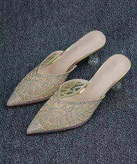 Summer Gold Hollow Out Zircon Pointed Toe Slide Sandals