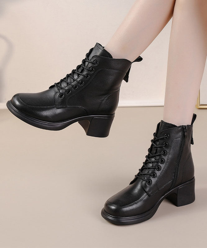 Cross Strap Chunky Boots Brown Cowhide Leather