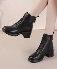 Cross Strap Chunky Boots Brown Cowhide Leather