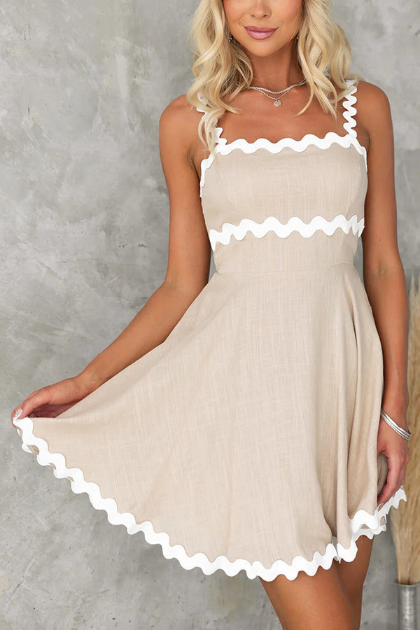 Aimie Solid Color Wavy Lace Suspender Mini Dress
