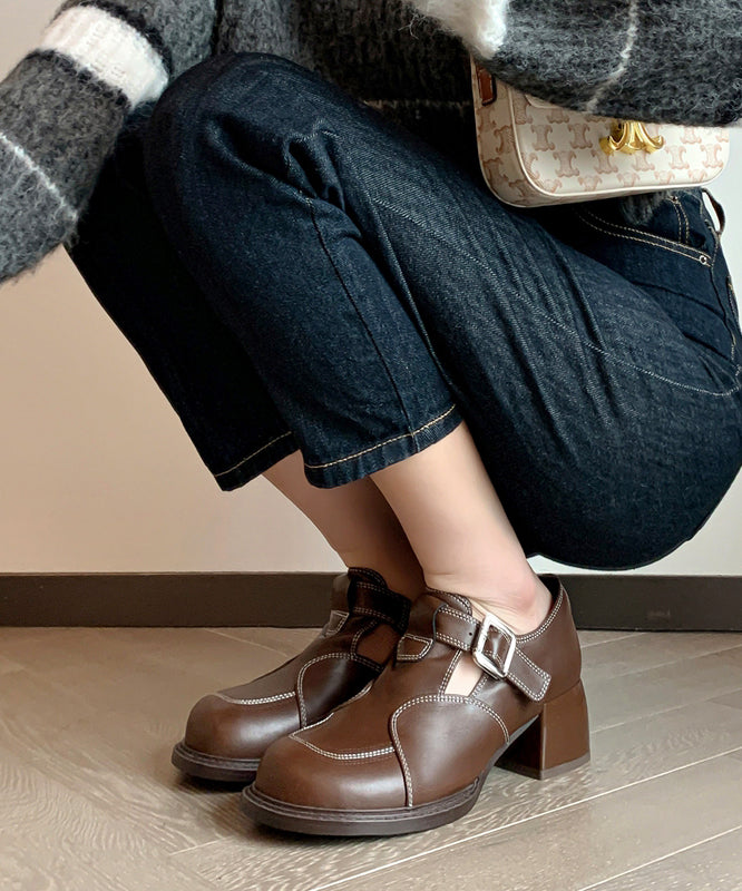 Black Cowhide Leather Loafer Shoes Splicing Buckle Strap