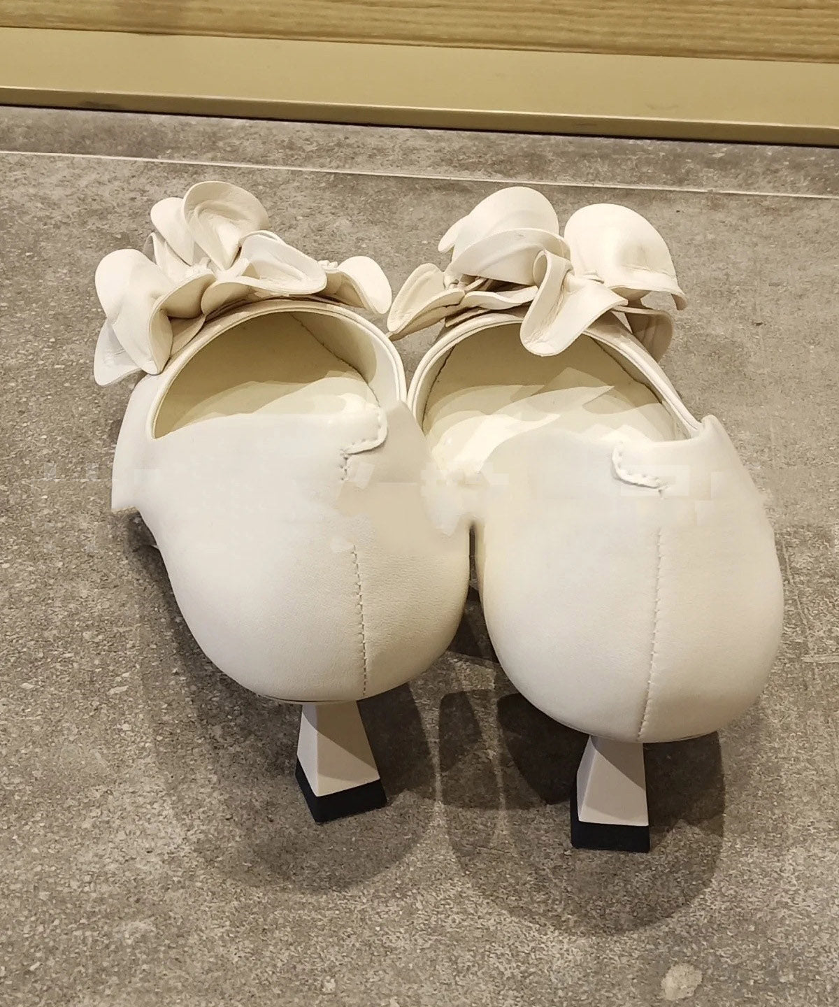 White Floral Splicing Kitten Heels Shoes Pointed Toe