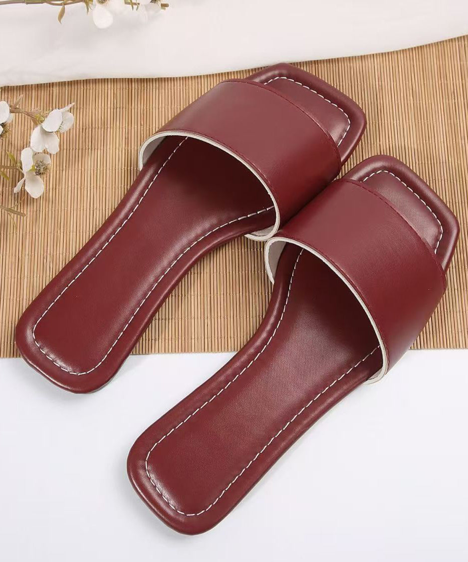 Mulberry Faux Leather Splicing Slide Sandals Peep Toe