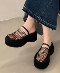 Stylish Splicing Platform Black Breathable Mesh Slide Sandals