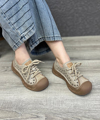 Beige Hollow Out Lace Up Splicing Platform Flat Feet Shoes