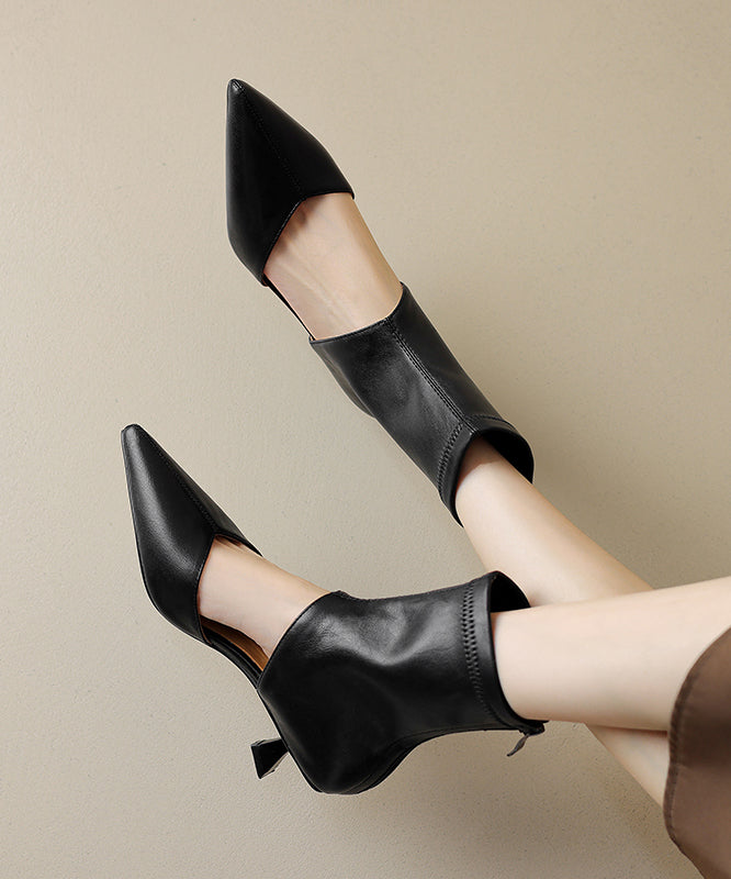 Brown Hollow Out Splicing High Heel Boots Pointed Toe