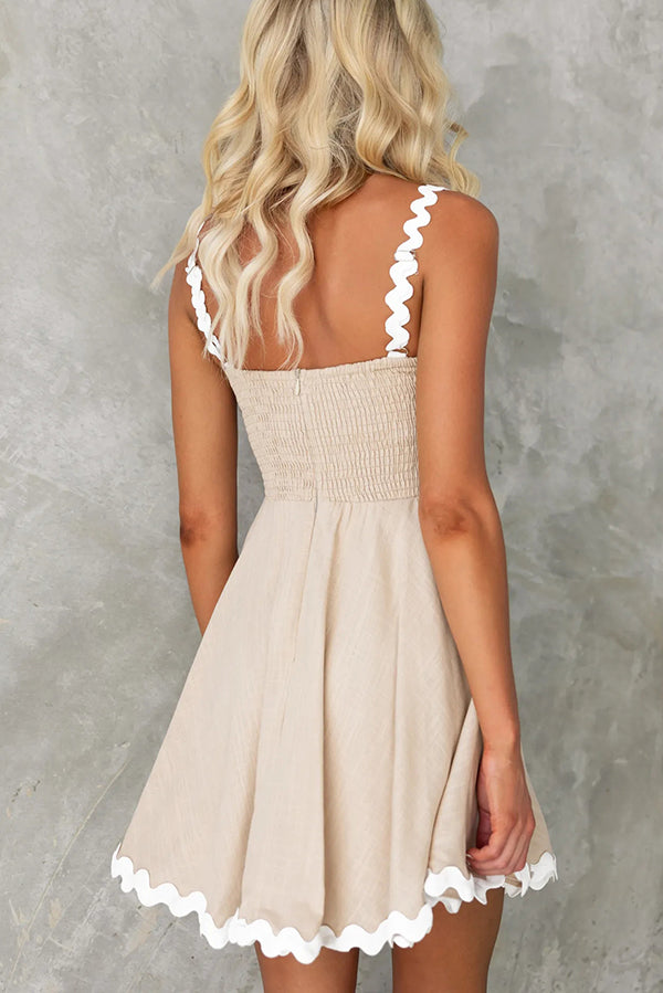 Aimie Solid Color Wavy Lace Suspender Mini Dress
