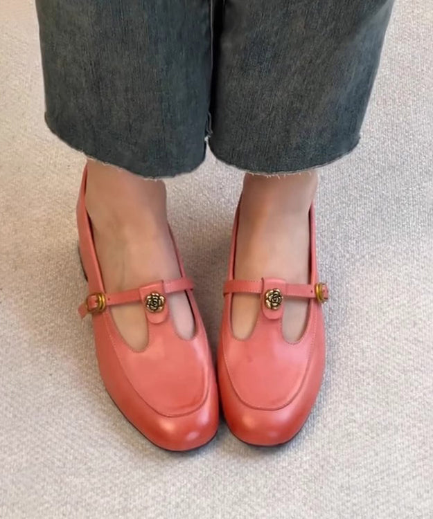 Boutique Splicing Chunky Loafer Shoes Pink Calf Buckle Strap