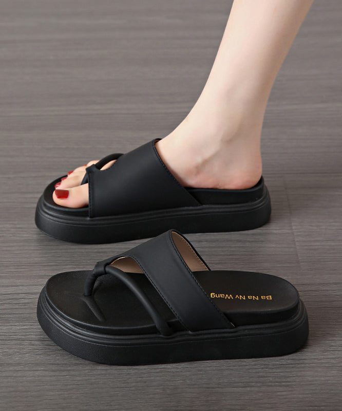 Brown Thong Sandals Platform Faux Leather Comfy Splicing