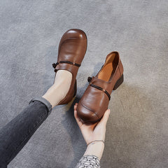 Plus Size Spring Summer Retro Leather Wedge Casual Shoes