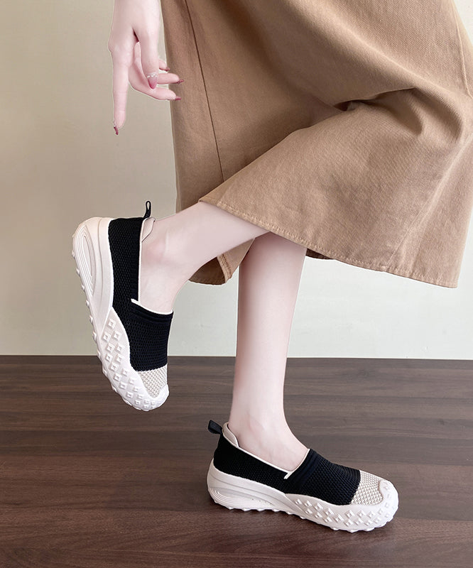 Comfy Splicing Platform Flat Shoes For Women Beige Yellow Breathable Mesh
