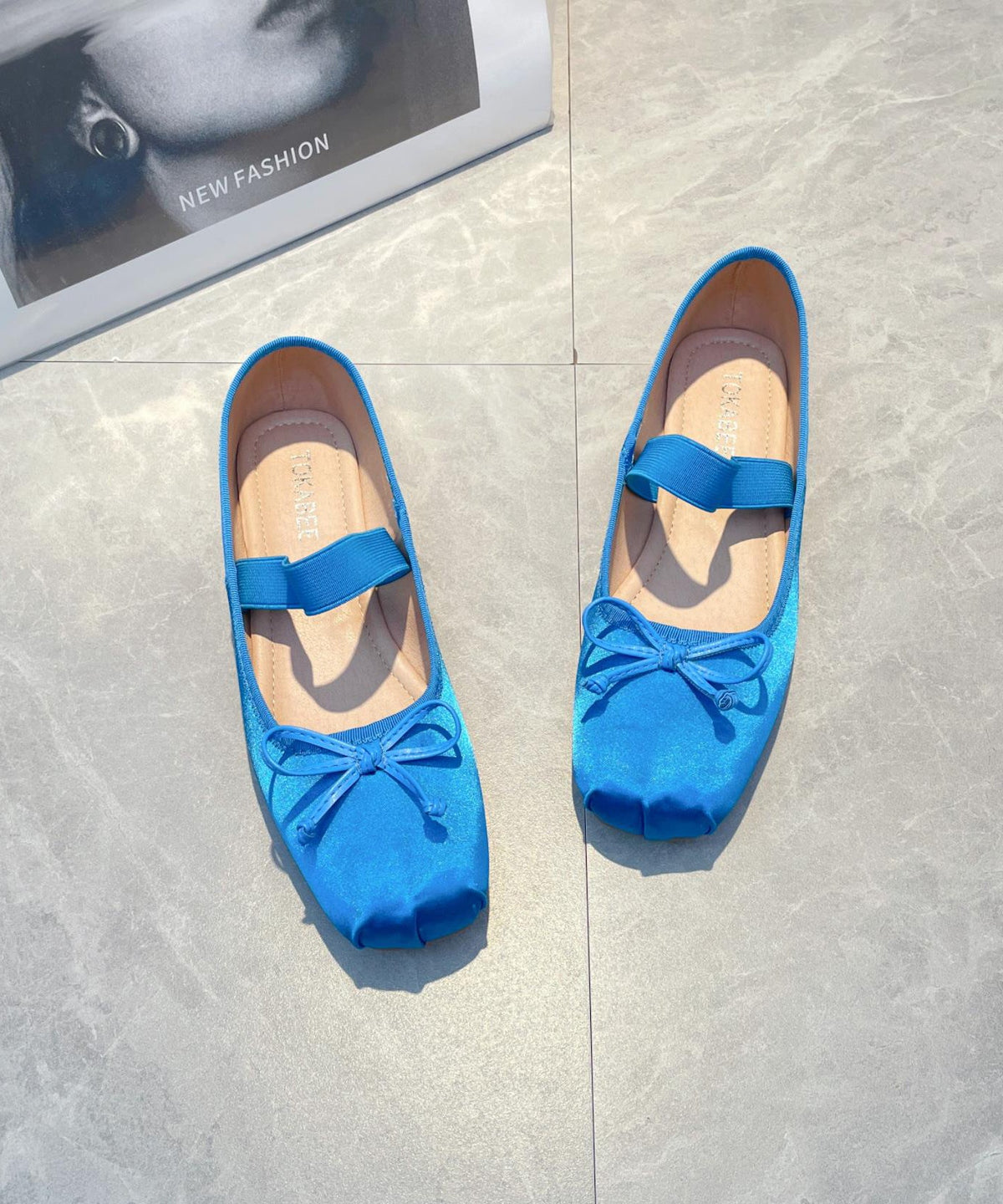 Comfy Soft Splicing Bow Flat Feet Shoes Blue Satin