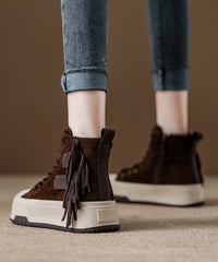 Camel Suede Tassel Splicing Platform Boots Lace Up