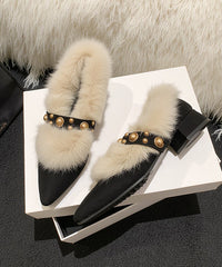 Stylish Splicing Chunky Shoes Pink Suede Fuzzy Wool Lined