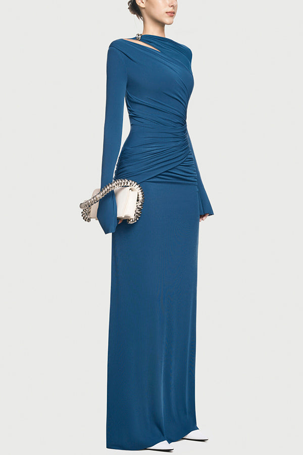Long-sleeved Slim-fit Pleated Elegant Maxi Dress