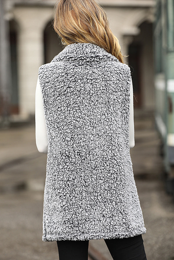 Lapel Sleeveless Pocket Loose Casual Long Vest Coat