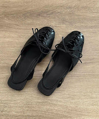 Handmade Beige Lace Up Splicing Hollow Out Sandals