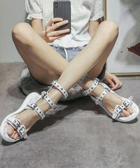 White Sandals Cowhide Leather Comfortable Sandal Shoes