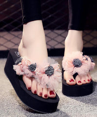 Purple Floral Holiday Wedge Slide Sandals For Women