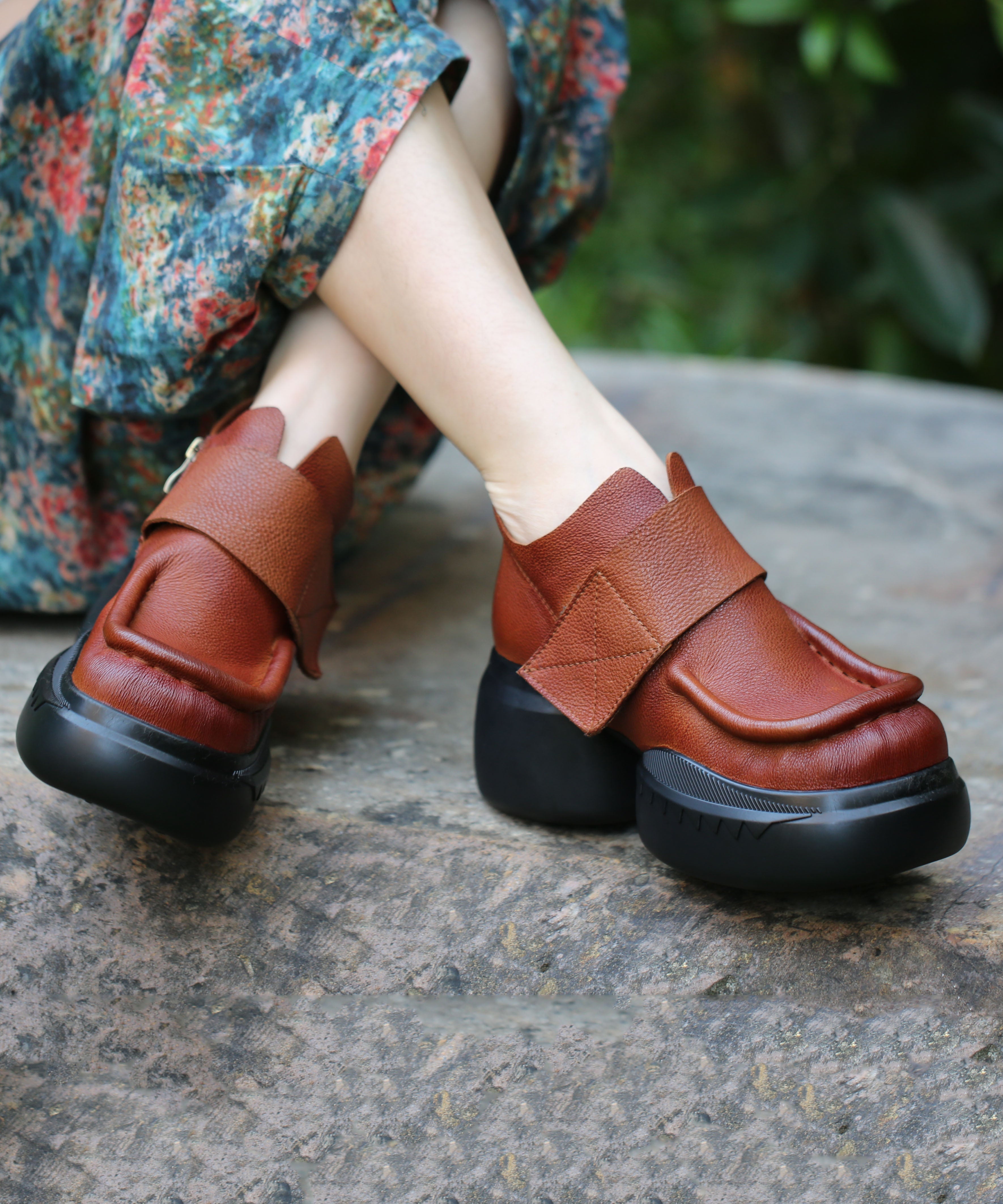 Handmade Brown Cowhide Leather Loafers For Splicing Loafers Boots