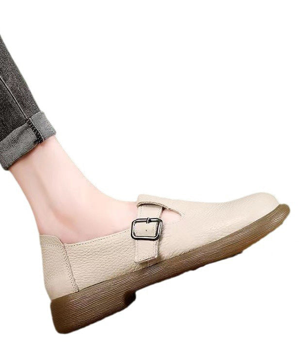 Splicing Comfortable Flats Black Cowhide Leather