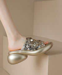 Stylish Splicing Platform Gold Sequins Slide Sandals Peep Toe