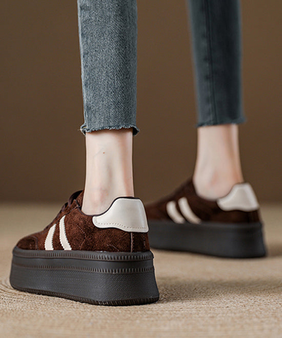 Red Suede Lace Up Splicing Platform Flats