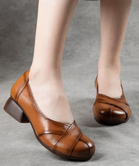 Brown Cowhide Leather Splicing Flat Shoes