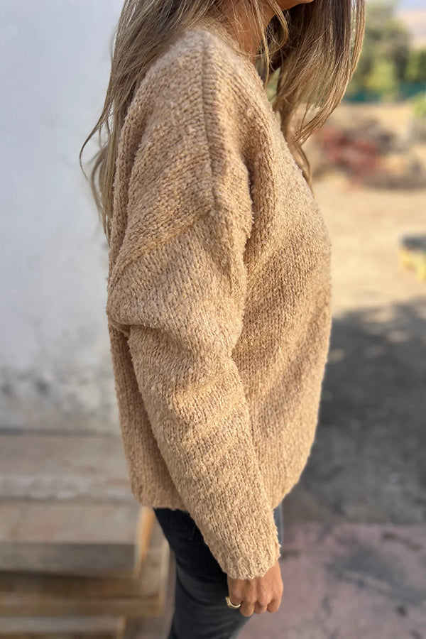 Solid Color V-neck Long-sleeved Knitted Cardigan