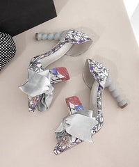 Classy Printed Bow High Heels Sandals Pointed Toe