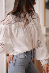 Hollow-out Patchwork Long-sleeved Elegant Shirt