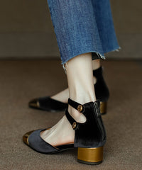 Velour Splicing Chunky Sandals Champagne Cowhide Leather