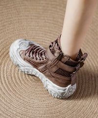 Grey Breathable Mesh Splicing Lace Up Platform Boots