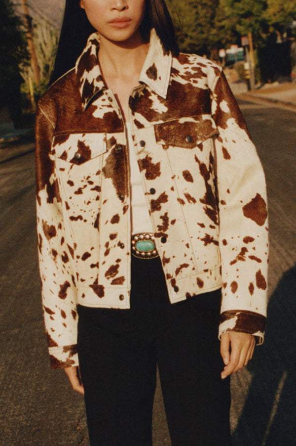 Irregular Cow Pattern Lapel Short Jacket