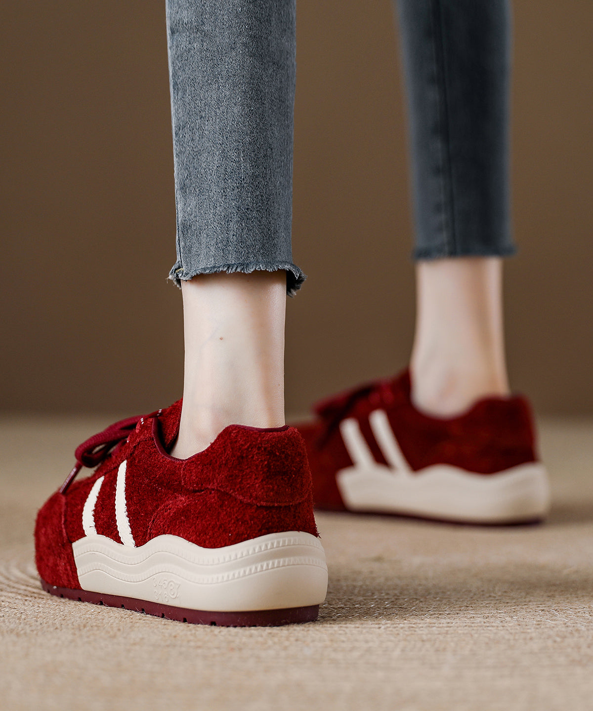 Casual Red Suede Lace Up Splicing Flat Shoes