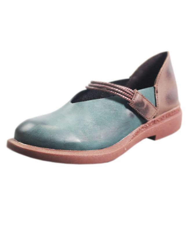 Blue Flat Shoes For Genuine Leather Elegant Splicing Flats
