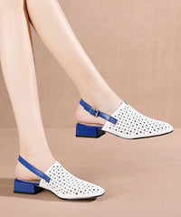 White Splicing Chunky Sandals Hollow Out Pointed Toe