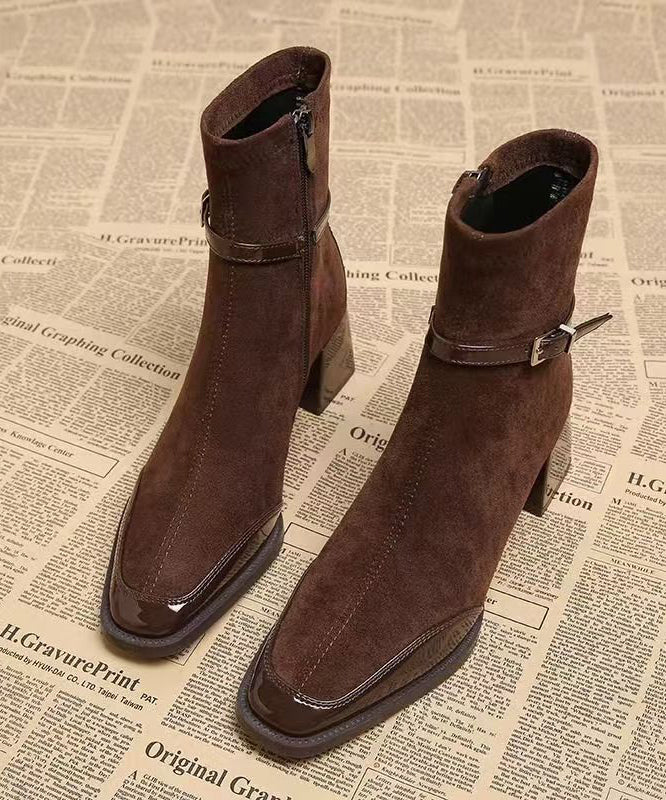 Splicing Chunky Boots Mulberry Suede