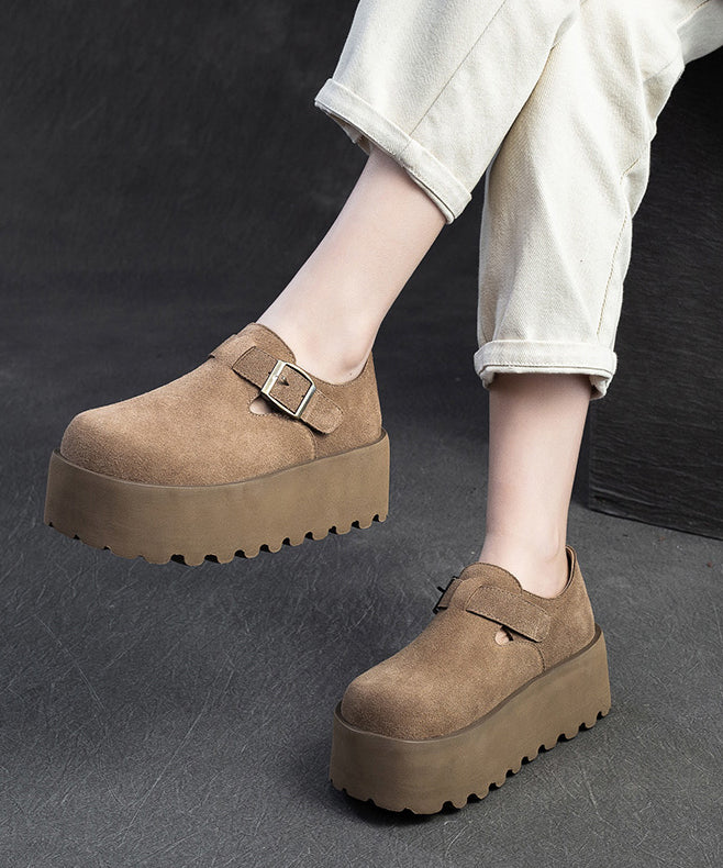 Original Design Khaki Splicing Suede Platform Shoes