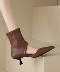 Brown High Heels Faux Leather Splicing Boots Hollow Out