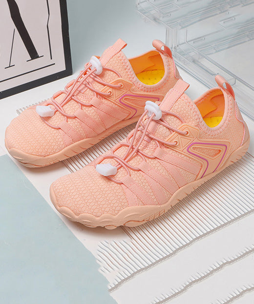 Pink Cotton Fabric Flat Shoes Splicing Cross Strap