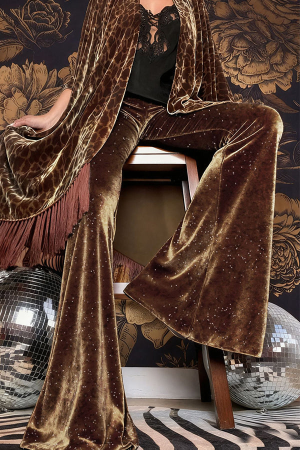 Velvet High-waisted Draped Casual Flared Pants