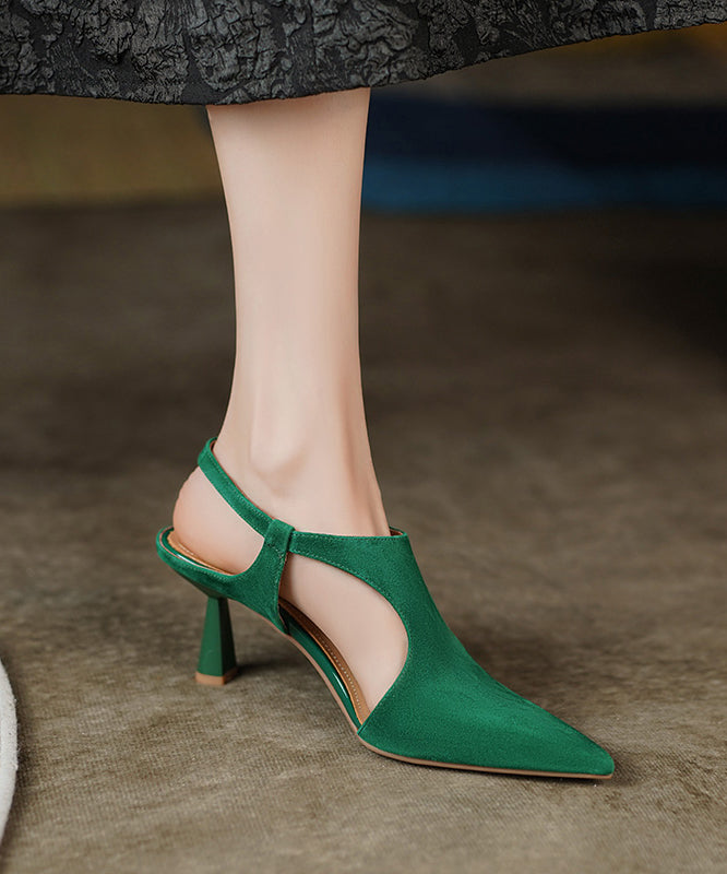 Green Stiletto Suede Elegant Sandals Pointed Toe