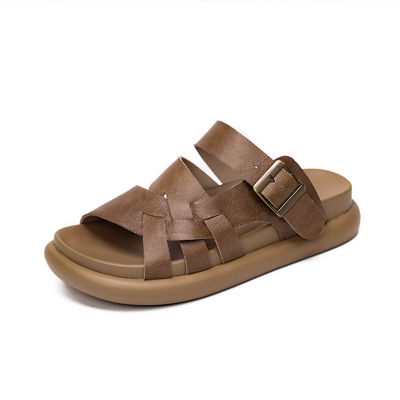 Retro Leather Velcro Slippers Sandals