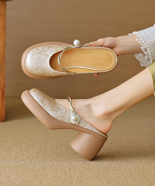 Comfy Apricot Chunky Heel Slide Sandals